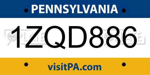 1ZQD886 Pennsylvania License Plate