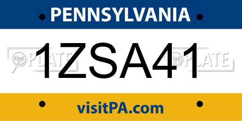 1ZSA41 Pennsylvania License Plate