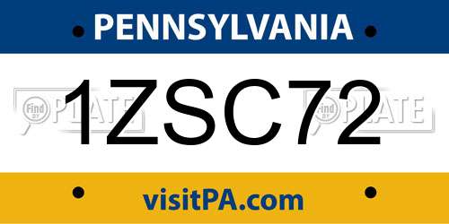 1ZSC72 Pennsylvania License Plate