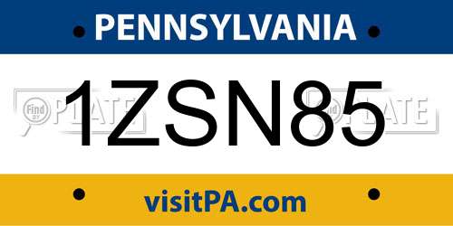 1ZSN85 Pennsylvania License Plate