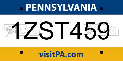 1ZST459 Pennsylvania License Plate