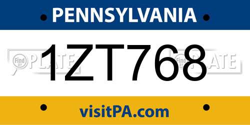 1ZT768 Pennsylvania License Plate