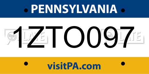 1ZTO097 Pennsylvania License Plate