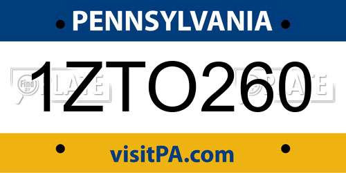 1ZTO260 Pennsylvania License Plate
