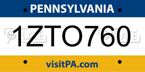1ZTO760 Pennsylvania License Plate