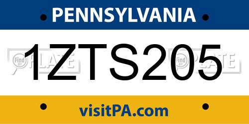 1ZTS205 Pennsylvania License Plate