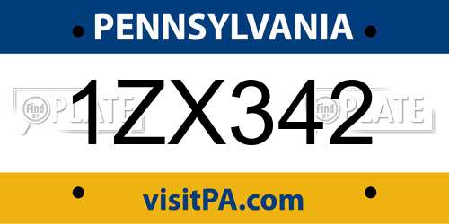 1ZX342 Pennsylvania License Plate