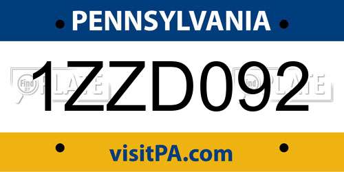1ZZD092 Pennsylvania License Plate