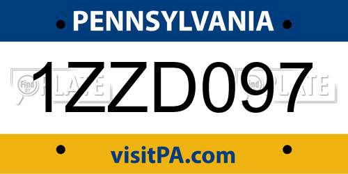 1ZZD097 Pennsylvania License Plate