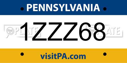 1ZZZ68 Pennsylvania License Plate