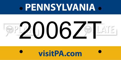 2006ZT Pennsylvania License Plate