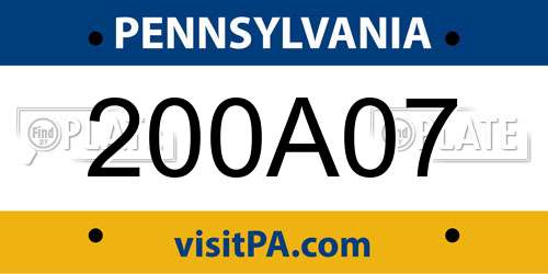 200A07 Pennsylvania License Plate