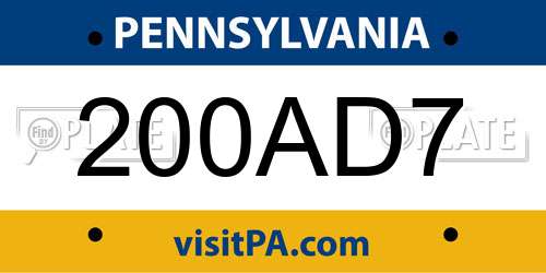 200AD7 Pennsylvania License Plate