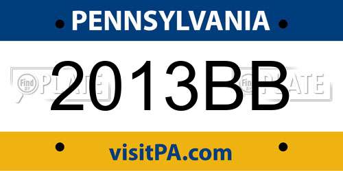 2013BB Pennsylvania License Plate