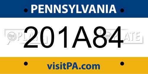 201A84 Pennsylvania License Plate