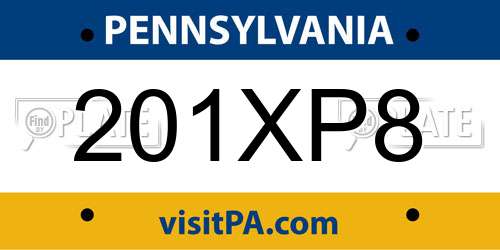 201XP8 Pennsylvania License Plate