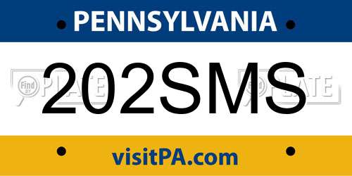 202SMS Pennsylvania License Plate