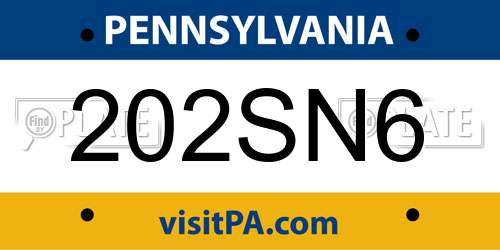 202SN6 Pennsylvania License Plate