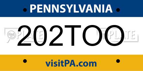202TOO Pennsylvania License Plate