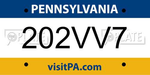 202VV7 Pennsylvania License Plate