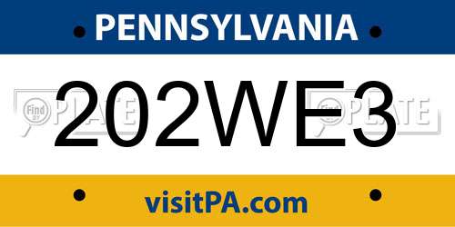 202WE3 Pennsylvania License Plate