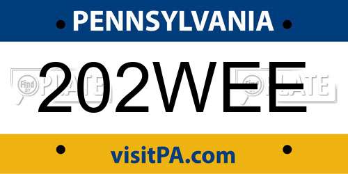202WEE Pennsylvania License Plate