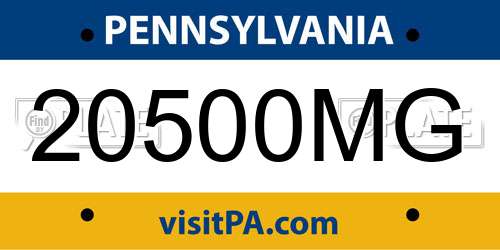 20500MG Pennsylvania License Plate