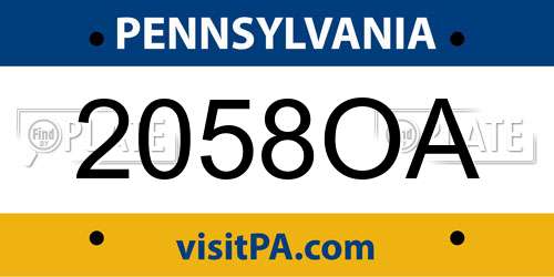 2058OA Pennsylvania License Plate