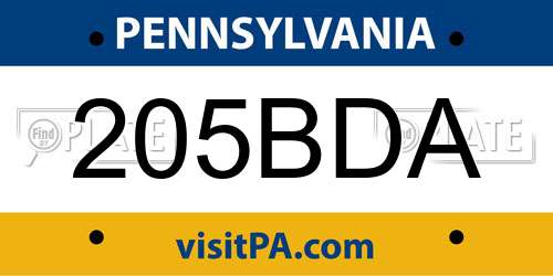 205BDA Pennsylvania License Plate