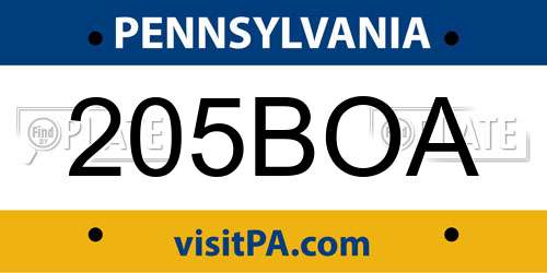 205BOA Pennsylvania License Plate
