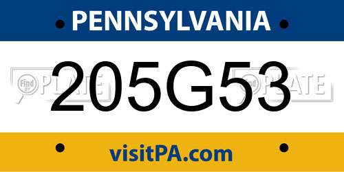 205G53 Pennsylvania License Plate