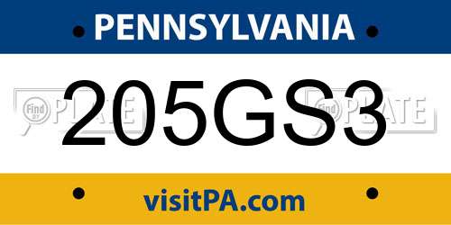 205GS3 Pennsylvania License Plate