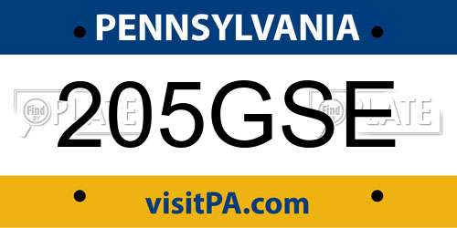 205GSE Pennsylvania License Plate