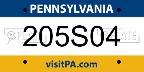 205S04 Pennsylvania License Plate