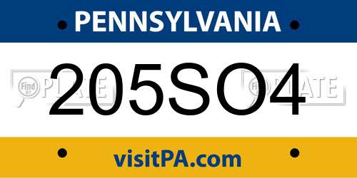 205SO4 Pennsylvania License Plate