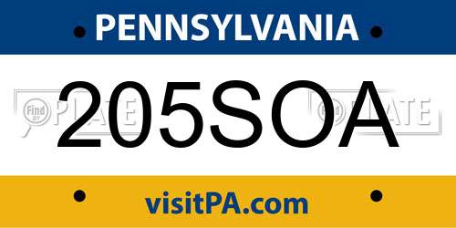 205SOA Pennsylvania License Plate