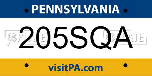 205SQA Pennsylvania License Plate