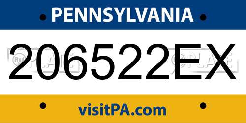 206522EX Pennsylvania License Plate