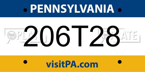 206T28 Pennsylvania License Plate