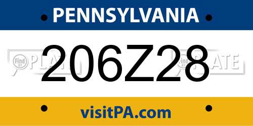 206Z28 Pennsylvania License Plate