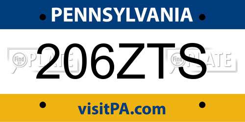 206ZTS Pennsylvania License Plate