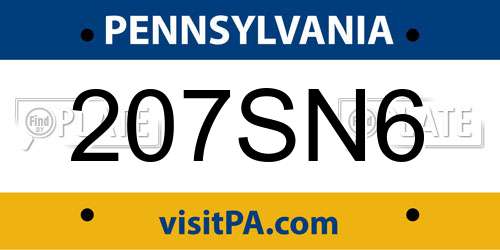 207SN6 Pennsylvania License Plate
