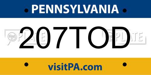 207TOD Pennsylvania License Plate