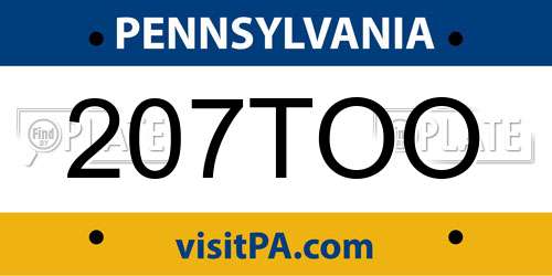 207TOO Pennsylvania License Plate