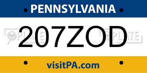 207ZOD Pennsylvania License Plate