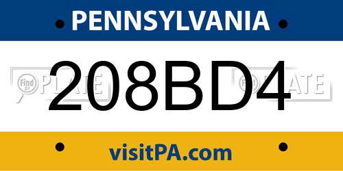 208BD4 Pennsylvania License Plate