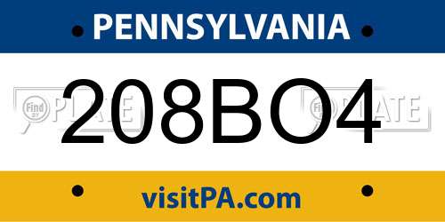 208BO4 Pennsylvania License Plate