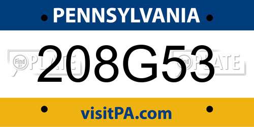 208G53 Pennsylvania License Plate