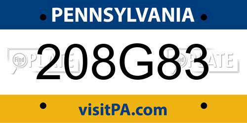 208G83 Pennsylvania License Plate