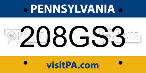 208GS3 Pennsylvania License Plate